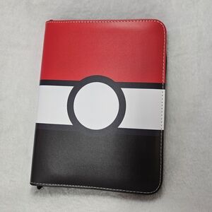 Pokemon Style Trading Card Binder Zip Album 3-Ring Holds Sleeves Red Black